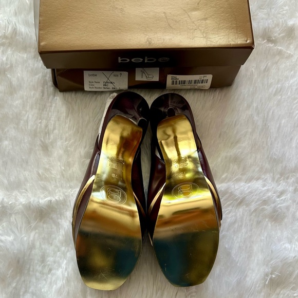 ✨NWT✨Bebe✨Sexy Zahara Brown Leather/Patent Platform Pumps - Size 7 - Picture 6 of 6